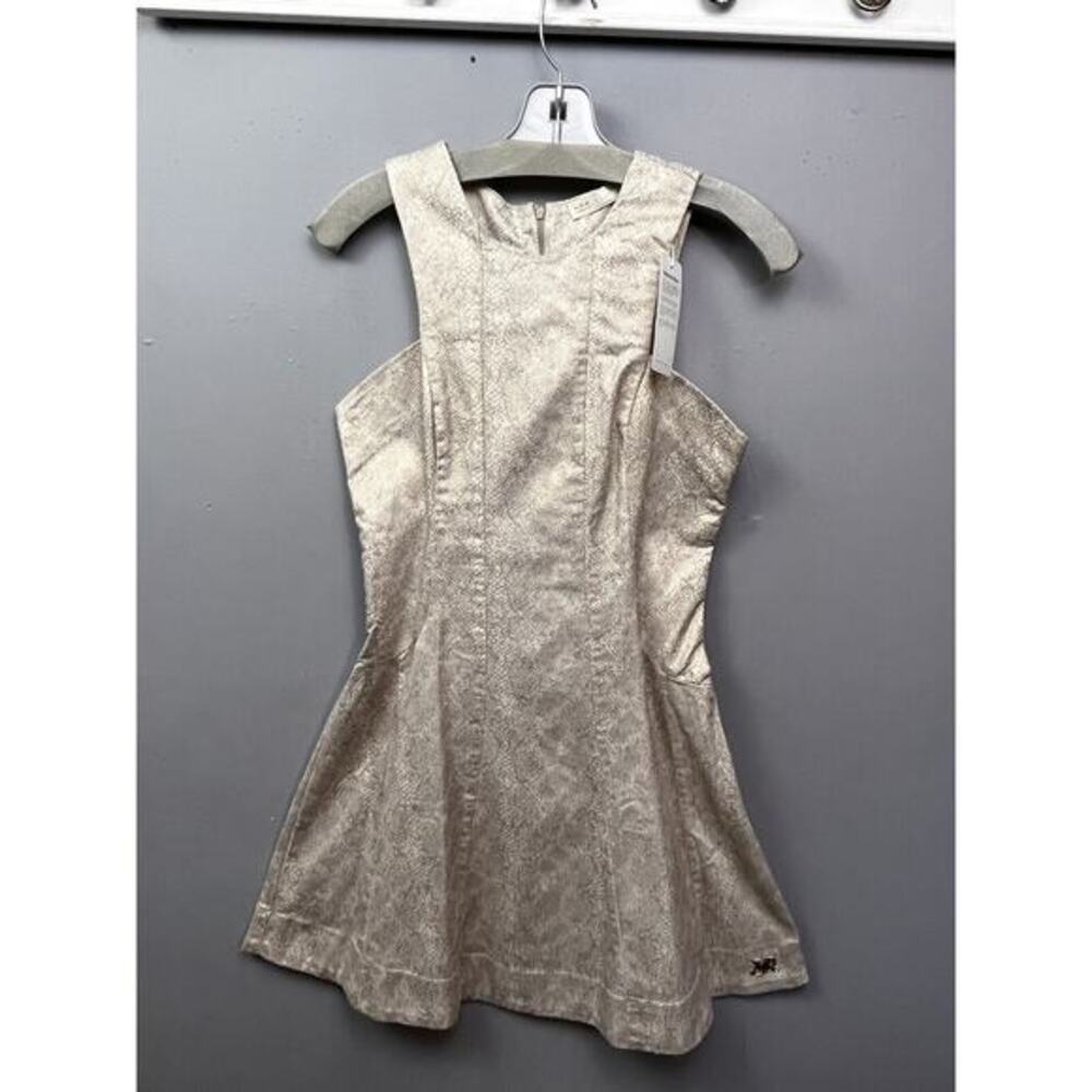 NEW Morena Rosa Fit Flare Cocktail Dress Womens Medium Gold‎ snakeskin Metal Zip